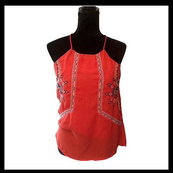 🎉HP🎉Francesca’s ALYA Strappy Orange Tribal Boho Tank Blouse Size Small MWOT - Picture 1 of 5